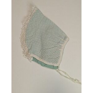Vintage Mint Green Swiss Dot Baby Bonnet Lace Trim Ribbon Tie Sun Hat